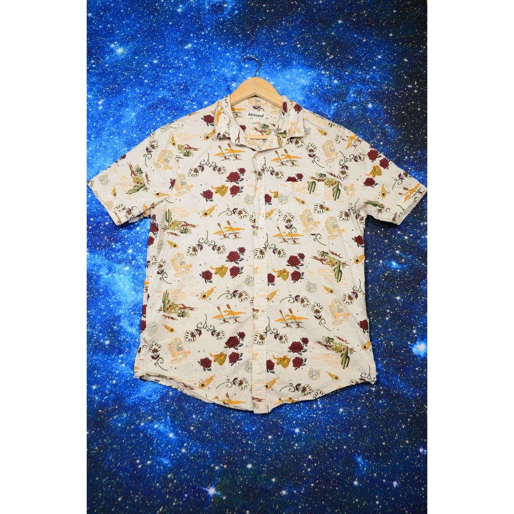 Abound Shirt Mens Medium White Western Cowboy Print Short Sleeve Button Up